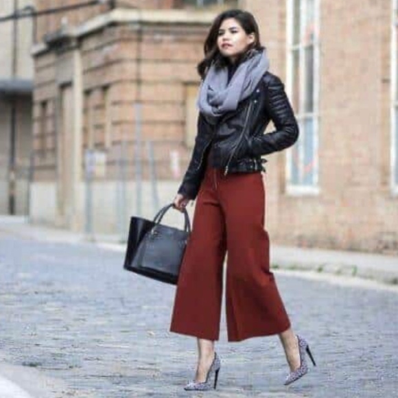 Zara Culotte Trousers Cropped Red Brick Cinnamon Wide leg Slash Pockets M - Picture 1 of 11